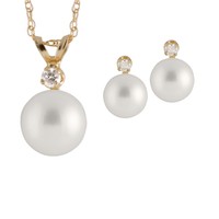 7-7½mm White Chinese Akoya Cultured Saltwater Pearl Pendant/17 & Studs Pr-7-15 on sale 7-7½mm White Chinese Akoya Cultured Saltwater Pearl Pendant/17 & Studs Pr-7-15 on sale