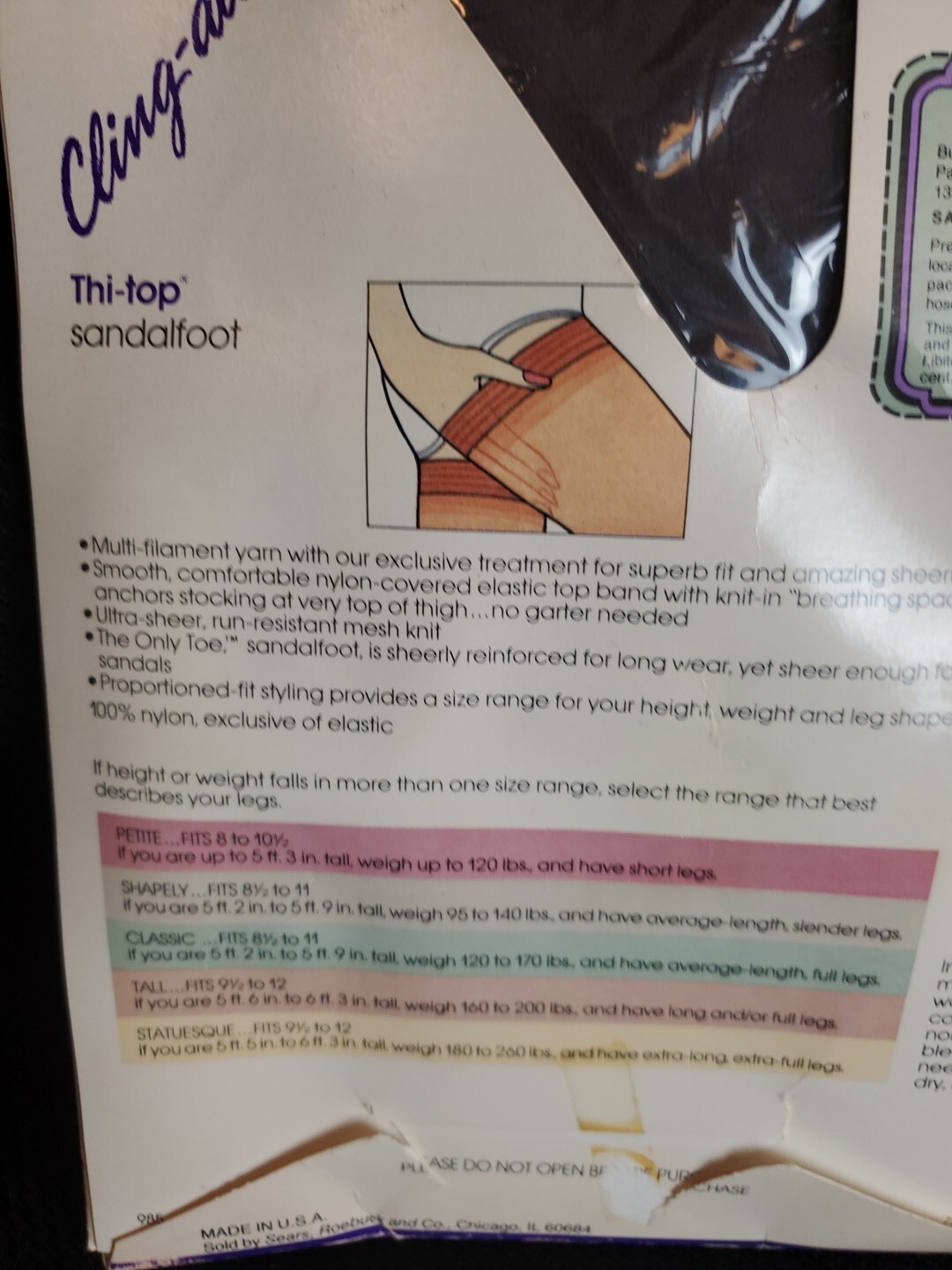 Vintage Cling-alon Thi Top Stockings 2 Pair Shapely Off Black Sears