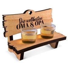 Schnapsbank inkl. 2 Schnapsgläsern Geschenk Glas Bänkle - Oma und Opa