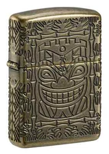 Zippo Armor Tiki Design Antique Brass Textured Multicut Engraving 46314