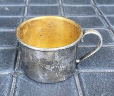 Collectible Antique Silverplate Baby Cup W/ Handle Nursery Silver Plate