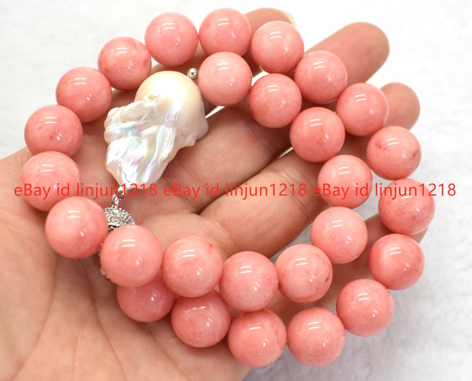 Collar de perlas barrocas blancas redondas de rodocrosita rosa natural de 14 mm 20" Foto 2 de 4