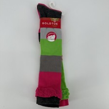 2 Pair GOLD TOE Kids Girls Knee High Socks Striped Solid Ruffle Sz Large 2-10.5