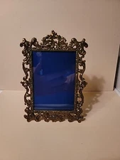 Vtg Italy Baroque Rococo Brass Finish Ornate Gold Metal Frame Glass Easel Back 1