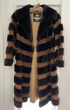VTG 70s Coat Mouton Fur Suede Leather Stripe Boho SZ XXS  SEE FLAWS DAMAGED