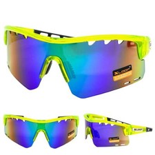 Oversized WRAP AROUND Cycling Shield SUN GLASSES Large Green Frame Vented Lens