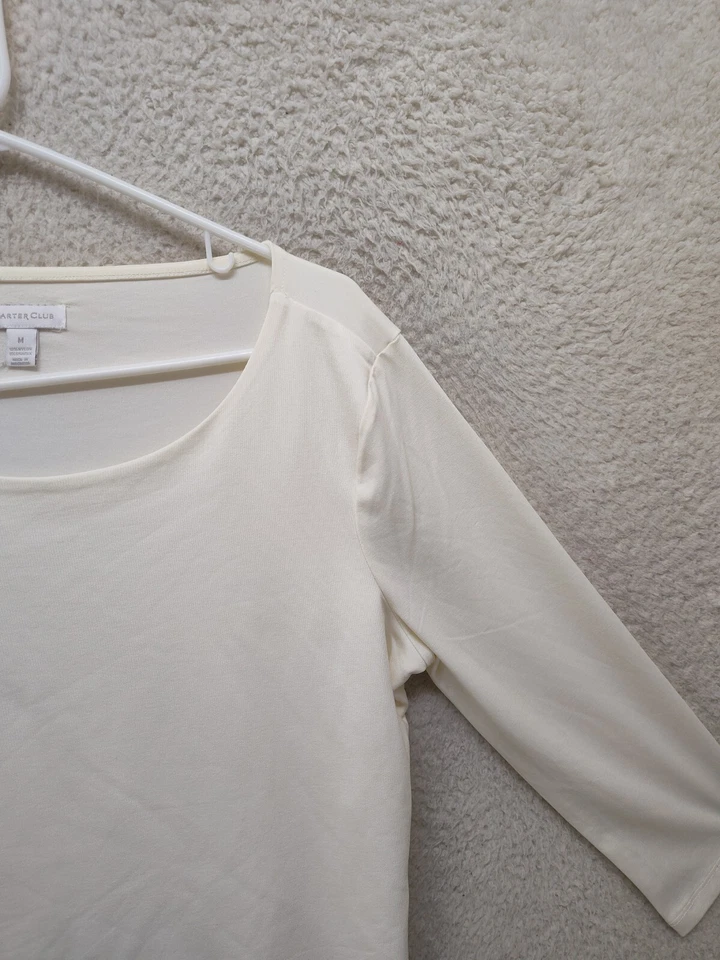 Camisa Charter Club Mujer Top Mediana Crema Mezcla Nailon Manga 3/4 Calce Regular Foto 3 de 4