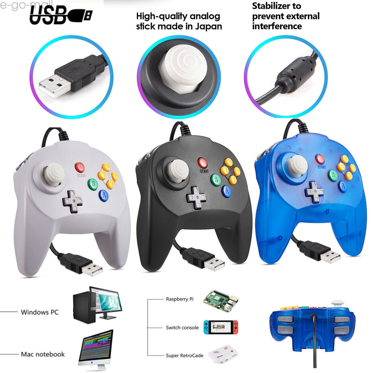 Retrolink Wired USB Classic N64 Controller Gamepad for PC MAC Computer-US  Ship