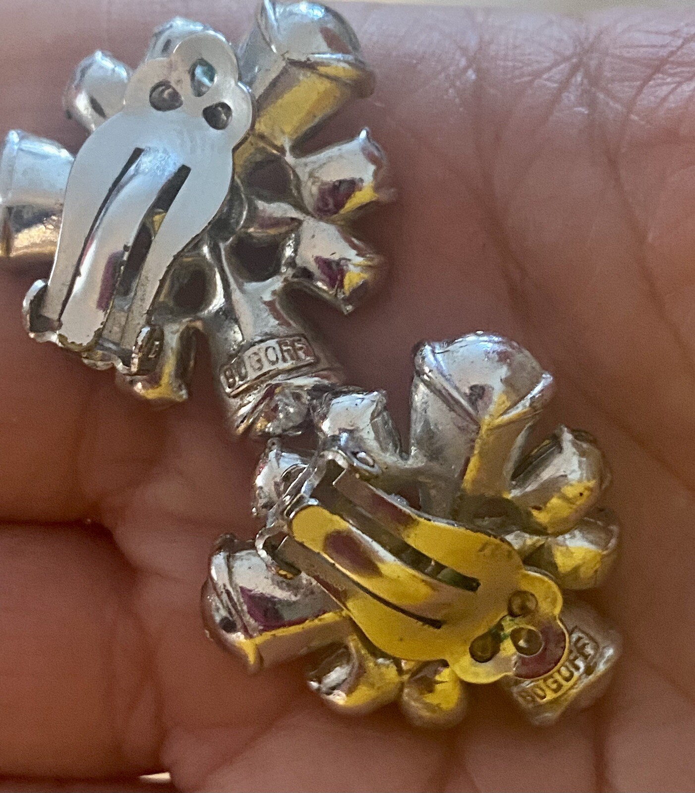 Vtg Bogoff Clear Rhinestone Clip Earrings Silver … - image 4