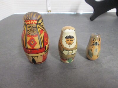 Vintage Nesting Dolls- Big Chief 3 pcs, 3in Authentic models