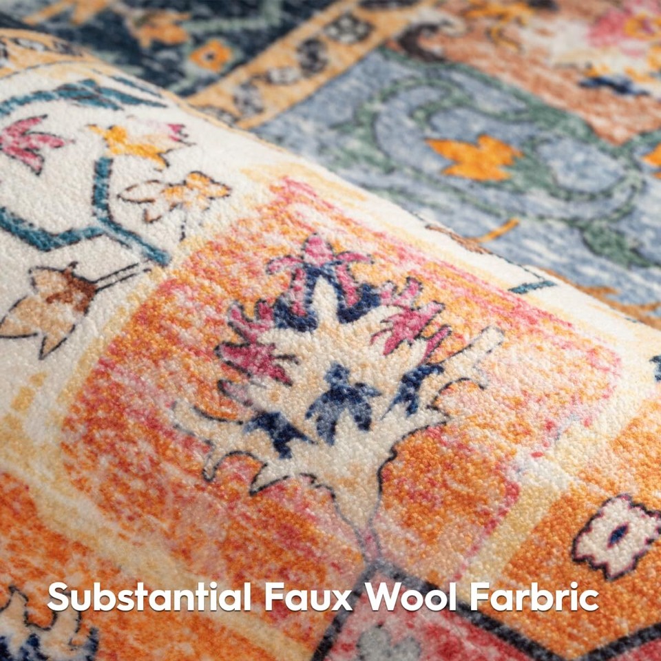 Eleisa 4x6 Area Rugs for Living Room Orange & Navy Blue Machine