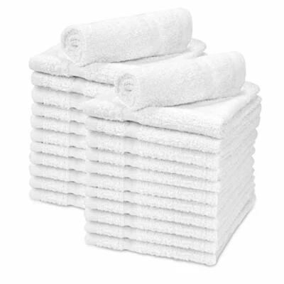Wash cloth 100% Cotton 12x12 Baby Soft Fabric White Extra Absorbent pack of 24 - Image 1 of 4