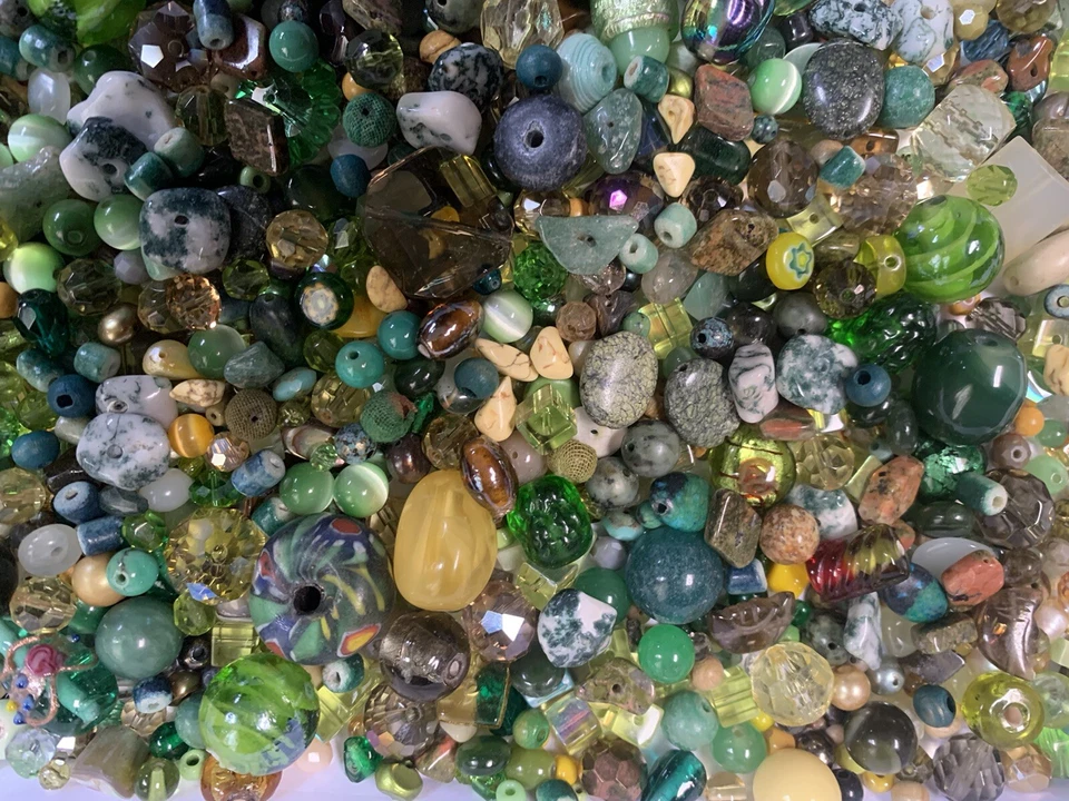 Beautiful Green/yellow Glass Bead Mix Vintage - Modern 7+ Oz( Over 350 Beads) - Image 2 of 4