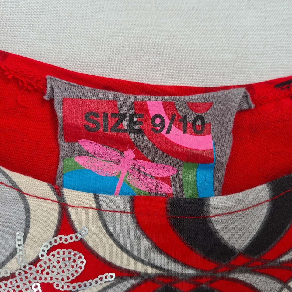 Desigual Girls Shift Dress Size 9-10Y Long Sleeve Sequin Geometric Red - Image 4 of 4