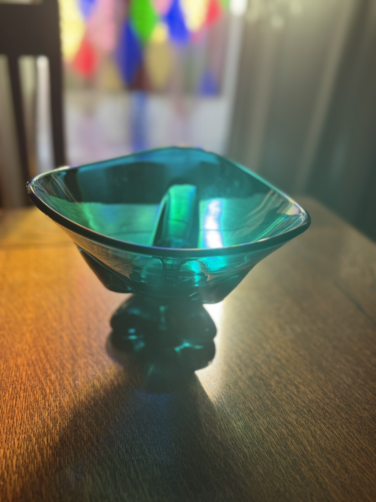 Vintage Mid Century Modern Blunique Viking Art Glass Pedestal Footed Bowl Vase