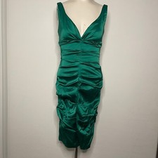 Xscape Green Dress Ruched Scrunched Bodycon Dress Y2K Satin Christmas Size 4
