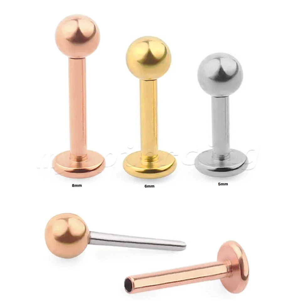 5pcs. Push In Ball PVD Steel Labret Monroe Lip Ring Helix Ear Cartilage 20G 18G - Image 2 of 3