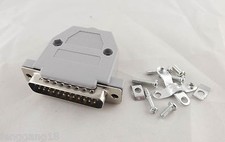 1x DB25 Male Plug 25Pin 2 Rows D-Sub Connector Grey Plastic Hood Cover Backshell