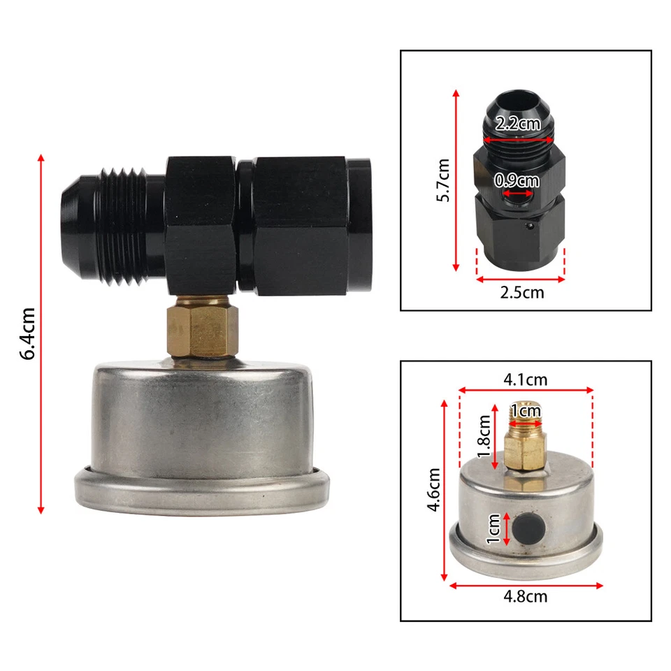 0-100psi Fuel Pressure Gauge 1/8" NPT w/AN10 Adapter Liquid Oil Pressure Gauge - Image 2 of 4