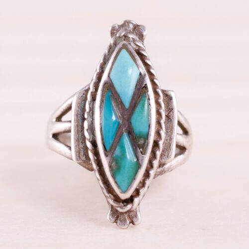 FRED HARVEY STERLING SILVER BLUE GREEN TURQUOISE … - image 1