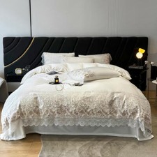 Lace Bedding Set 4 Pcs Precision Embroidery Duvet Cover Flat Sheet Pillowcases