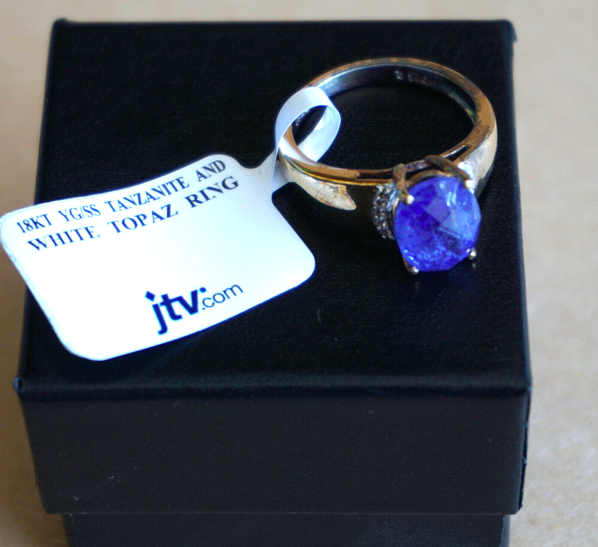 JTV 18K Yellow Gold Over Sterling Silver Tanzanite White Topaz Ring  YG/SS