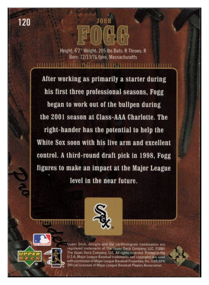 D410 JOSH FOGG RC 2001 UPPER DECK GOLD GLOVE FINITE GOLDEN DEBUTS 25/25 WHITE - Image 2 of 2