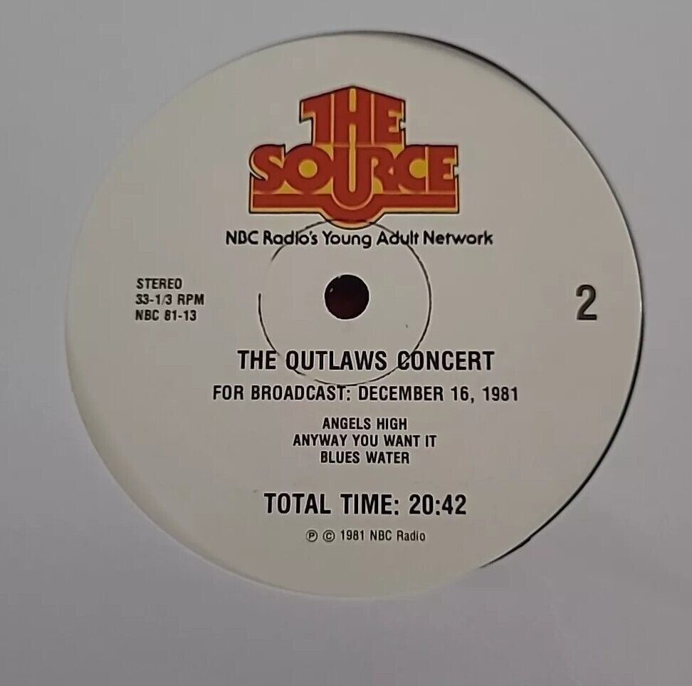 The Outlaws Concert December 16,1981 The Source NBC 81-13 2 LPs And Cue Sheet