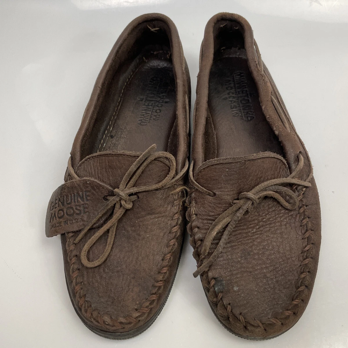 MINNETONKA Moccasin Chocolate Brown Genuine Moose Leather 492 Women s Size 9.5