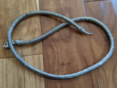 Vintage Silver Mesh Snake Belt Necklace Red Rhinestone Eyes  display picture 1