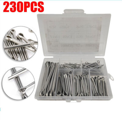 230pcs Stainless Steel Cotter Pin Assortment Set Split Pins Spring Kit 6 Sizes