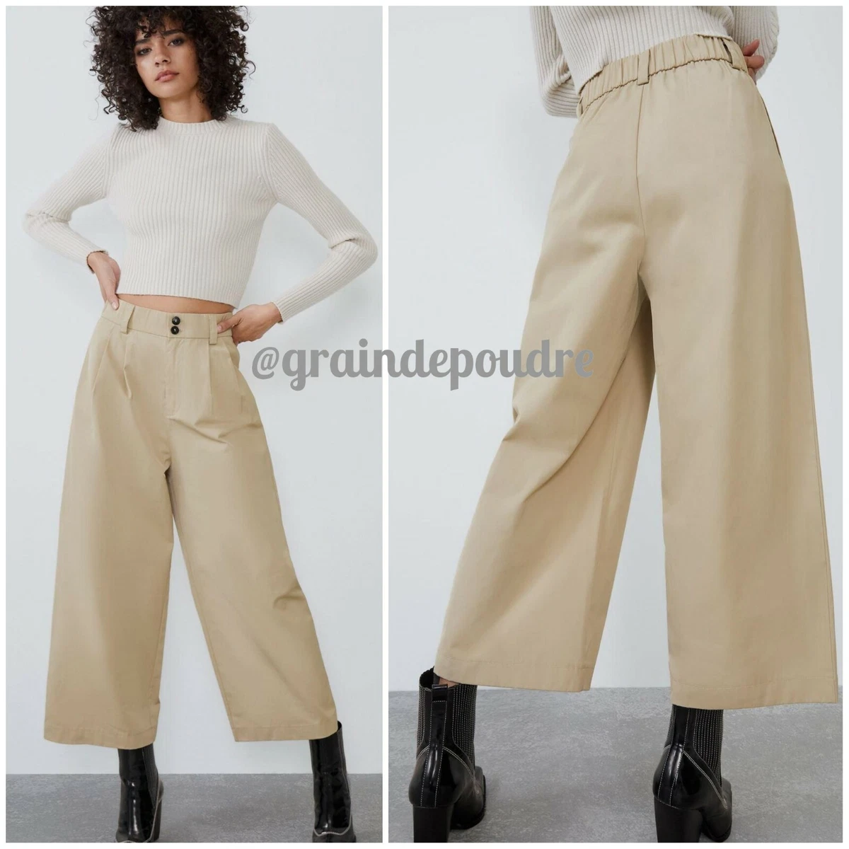 HIGH-WAIST CULOTTE TROUSERS - Khaki | ZARA India