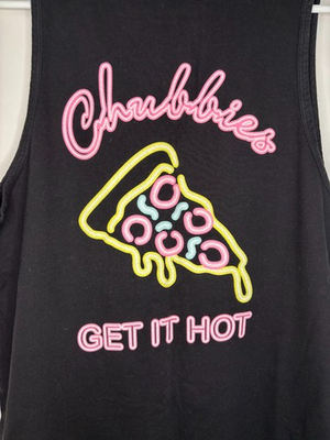 #ad CHUBBIES Get It Hot Tank Top Mens M Pizza Graphic Summer Skies Out Thighs Out $17.00