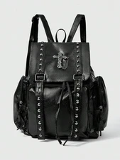 Goth Vintage Rivet Backpack Purse Retro Punk Women Travel Daypack School Bag