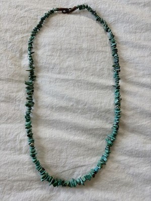 Turquoise Chip Beaded Necklace Native American Style Copper Hook Closure Handma 