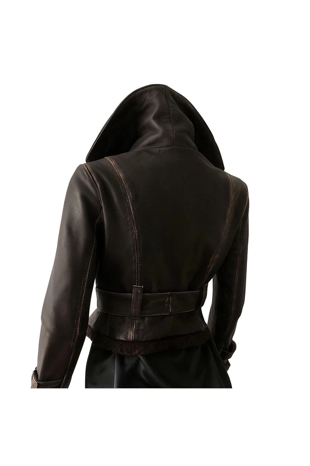 Jaqueta de motocicleta feminina BEBE couro marrom colarinho fivela | Tamanho grande - Imagem 3 de 3