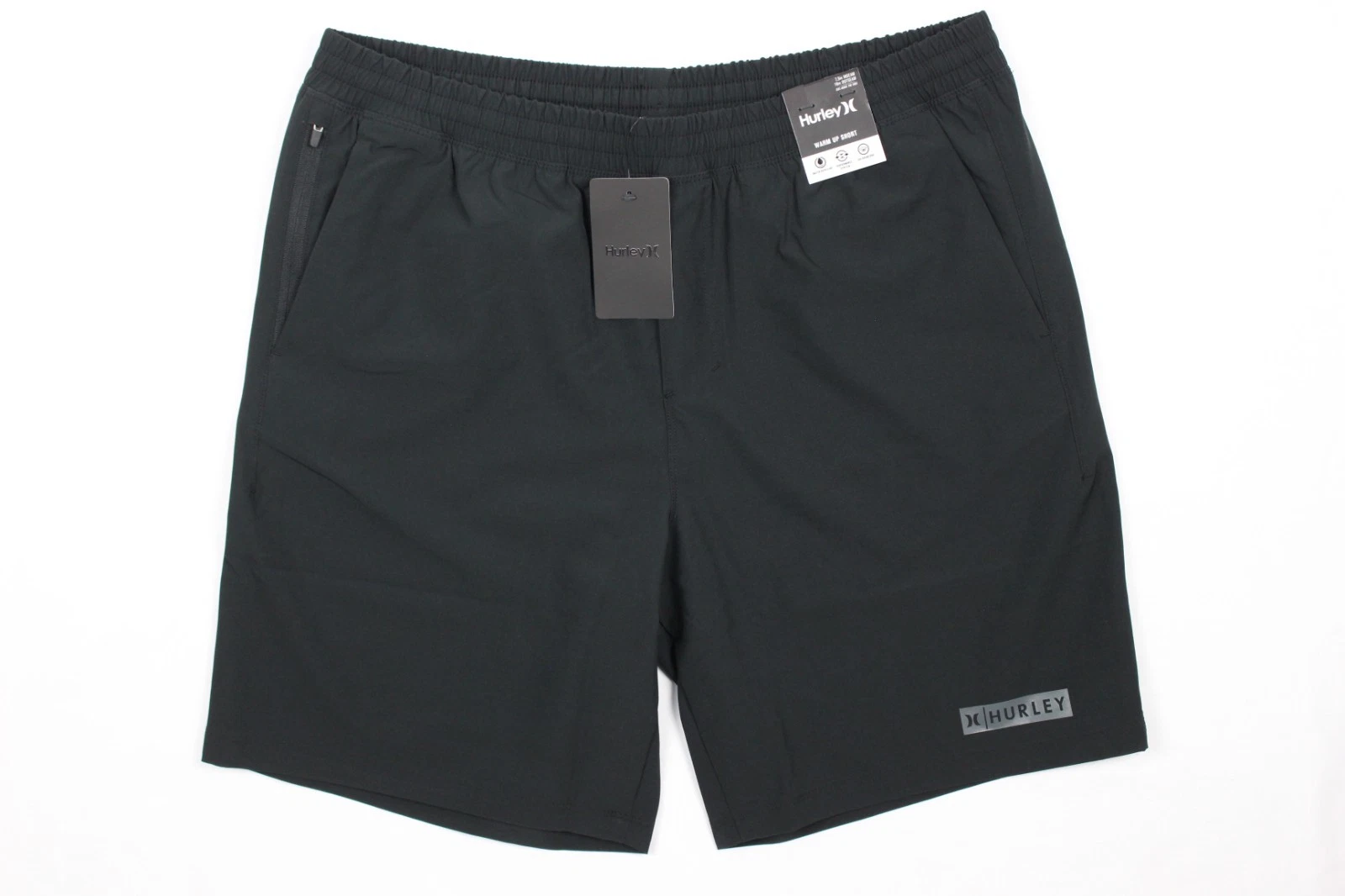 Hurley Men's Exist Block Logo Warm Up 7.5" Shorts Gym Training Black Unlined