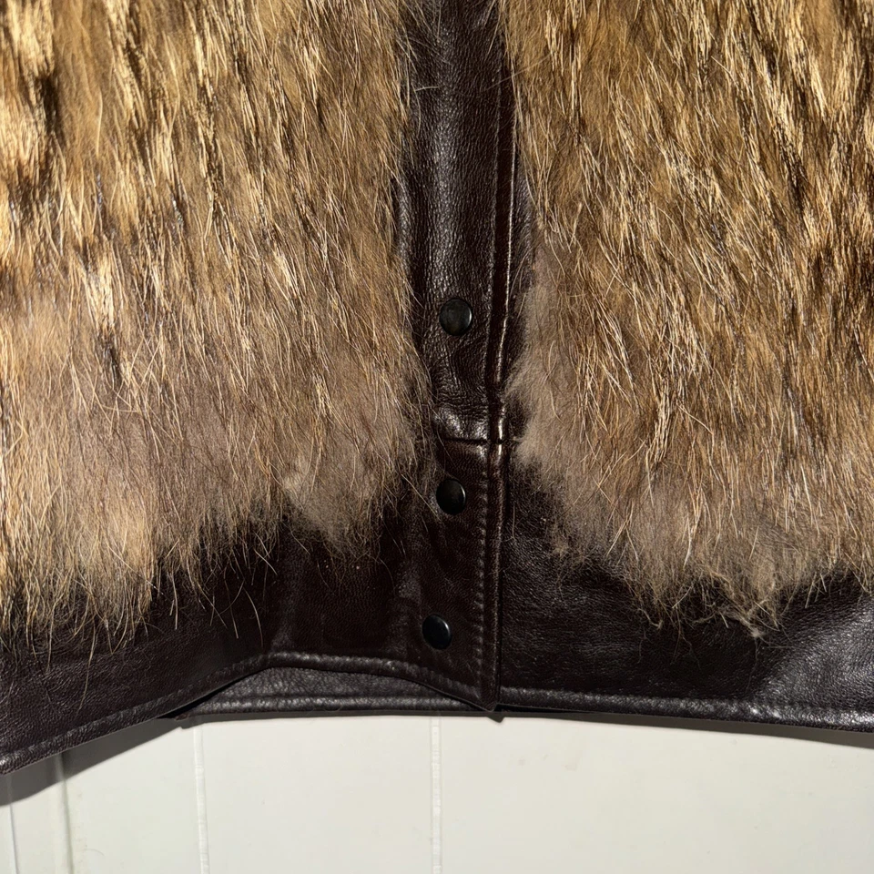 Cuero de cordero real vintage de los 80/piel de mapache de Finlandia ¡Raro!! Hecho en Hong Kong XS Foto 4 de 4