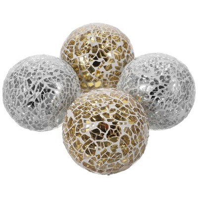 4 Pcs Decorative Glass Sphere Balls 2.36 Inch Mosaic Home Decor Tabletop Cent...
