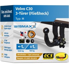 ANHÄNGERKUPPLUNG abnehmbar für Volvo C30 07-13 +7pol E-Satz ABE EBA