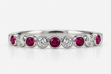 14K White Gold Bezel Set Round Ruby & Diamond Eternity Band Ring Size 7