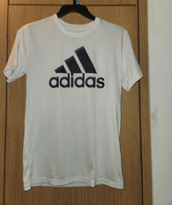 adidas M 10-12 White Short Sleeve Polyester Crew Neck Activewear T-Shirt