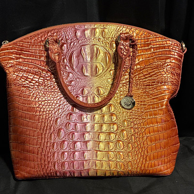 Brahmin Large Duxbury Satchel Multicolor Zip Detachable Strap Studs Silver