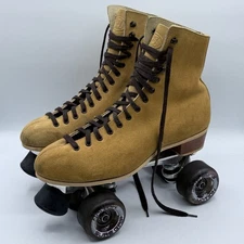 Riedell Tan Suede Roller Skates 130 M Sz 9 Sure Grip Black Wheels CLEAN 01901