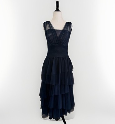 Tadashi Shoji Dress 2 Sequin Tiered Tulle Layered Navy Formal Prom Wedding Guest