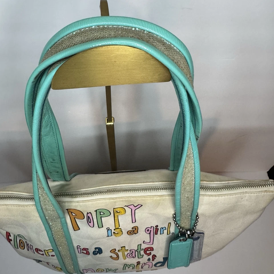 Bolso de hombro Coach Poppy Is A Girl blanco graffiti detalles brillantes 14986 Foto 4 de 4