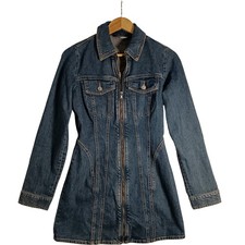 Zara Denim Dress Small Blue Long Cotton Womenswear Sleeve Zip Closure Preloved