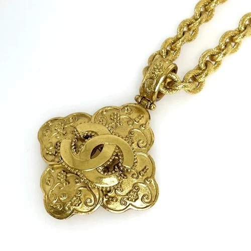 CHANEL Collana Usata Coco Mark Trifoglio 96A Metallo Oro Marca Gioielli Accessori P