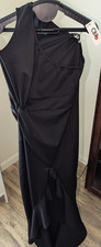 CBR Chic Boutique Rose Black One Shoulder Long Evening Dress Ruffle Knot M