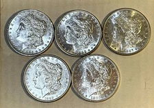 Lot of 5 1878-1893 CC Morgan American Silver Dollar Coin Roll -MS BU Mixed Years